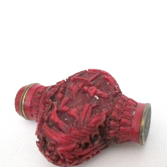 Vintage 3 Chinese Resin Small Snuff Bottles Lot Orange Red -Small Flaws- - Picture 4 of 12